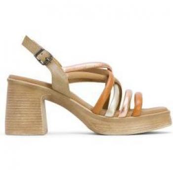 Sandalias de tacón de piel beige - Altura tacón 8cm