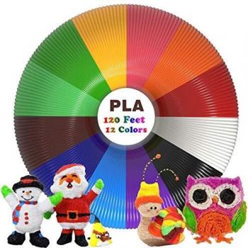 Filamentos Lapiz 3D PLA, Rilitor Filamento de pluma 3D 12 Colores 1,75 mm, 3M por Color, Apto para Mayoría de 3D Plumas e 3D Impresoras