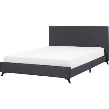 Cama King Size 160 x 200 cm con Cabecero Acolchado en Poliéster Gris Oscuro y Patas de Madera Caucho