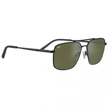 Serengeti Aitkin Matte Black Polarized Aviator Sunglasses 555nm - Unisex Metal Frame