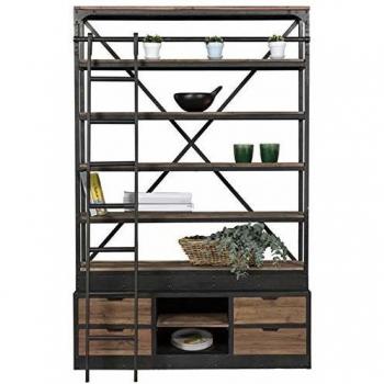 Librería de 160 cm en madera y metal con escalera y 4 cajones