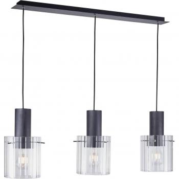 Lámpara colgante Eirian, 90 cm, 3 luces, negro, cristal, moderna, transparente, metal e.o., para salón y comedor (E27)