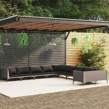 10-Piece Dark Grey Poly Rattan Garden Lounge Set with Cushions