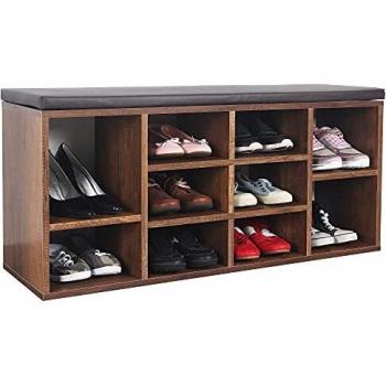 RICOO Banco Zapatero con Asiento 104 x 49 x 30 cm Mueble recibidor Roble marrón rústico – Organizador Zapatos WM033-EC-B