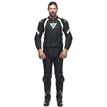Traje de moto de cuero Dainese Avro 4, 2 piezas, color negro y blanco, talla 54