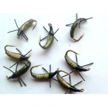 PACK#48 Cebos para pesca con mosca, ninfas estáticas, color oliva, tamaño 10, calidad Reino Unido, ideales para la pesca de truchas