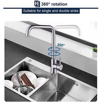 HOMELODY Grifo de Cocina, Grifo para fregadero con Giro de 360°, Acero Inox Grifo fregadero cocina Monomando Con Aireador Extraíble y Anti-cal, Regulable en Frío y Calor