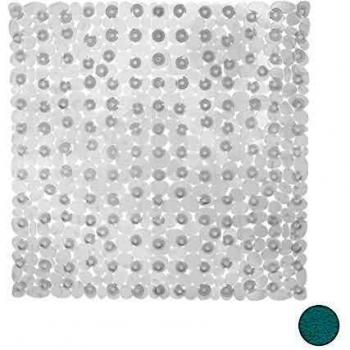 Alfombrilla de Ducha Antideslizante Efecto Piedras, Cuadrada 53x53 cm, Lavable y con Ventosas, Transparente - Relaxdays