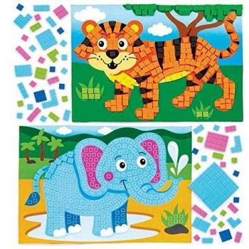 Baker Ross- Kits de dibujos de animales de la selva para decorar con mosaicos