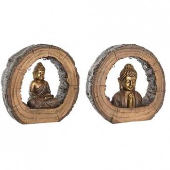 Figura Decorativa DKD Home Decor Buda Oriental 40 x 13 x 40 cm Dorado Marrón (2 Unidades)
