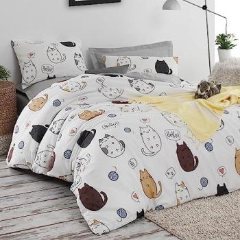 Set de Funda Nórdica Suave 240x220cm con 2 Fundas de Almohada 50x80cm en Blanco, Marrón y Gris