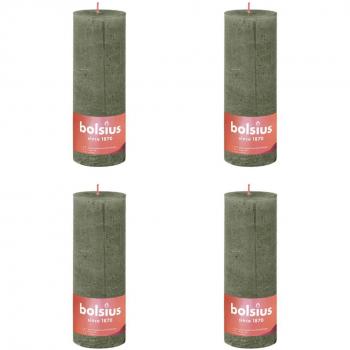 Bolsius Velas rústicas Shine 4 uds color verde oliva 190x68 mm