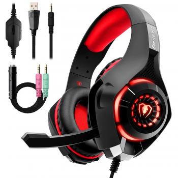 Auriculares Gaming Premium Stereo con Microfono para PS4 PC Xbox one, Cascos Gaming con Bass Surround Cancelacion ruido,Diadema Acolchada y Ajustable,Microfono Unidireccional,