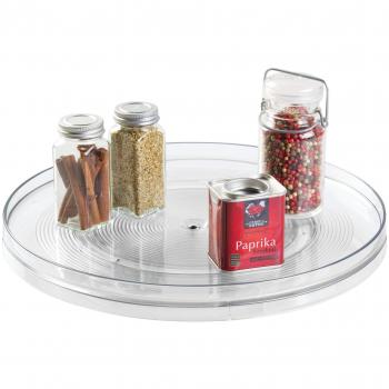 iDesign Plato giratorio para cocina, organizador de armarios extragrande de plástico libre de BPA, especiero giratorio para guardar especias y tarros en la despensa, transparente