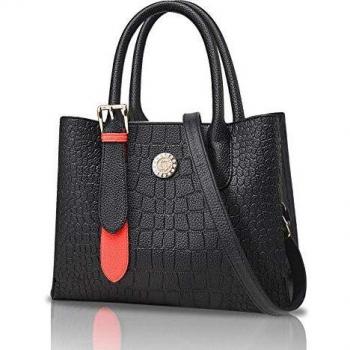 URAQT Bolsos de Mujer, 2021 Nuevo Bolsos Señora Tote, PU Piel Bolsos Totes, Bolso de Hombro con Textura de Cocodrilo para Trabajo, Diario Vida y Vacacione, Regalo del Dia de la Madre, Negro