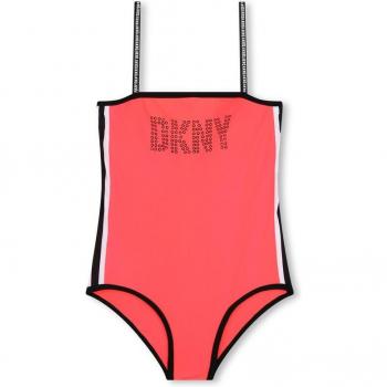 Bañador DKNY de niña D60047_41D con bandas a contraste y tirantes finos