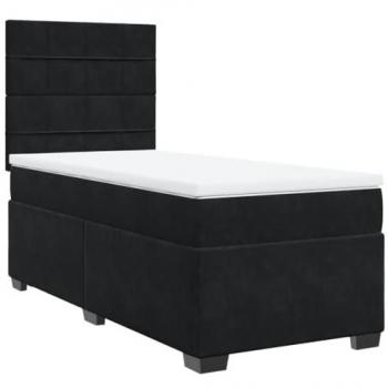 Estructura de cama box spring con colchón de muelles en terciopelo negro 80x200 cm