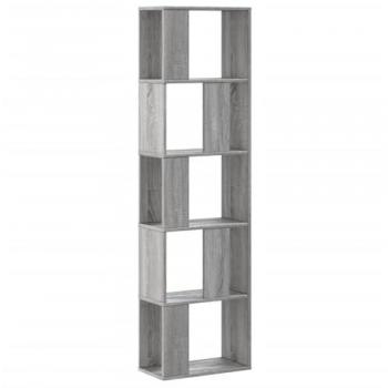 Librería de 5 niveles en madera de ingeniería gris Sonoma, dimensiones 45x23,5x162,5 cm, mueble de almacenaje para oficina, estudio y dormitorio