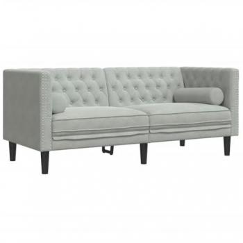 Sofá Chesterfield 2 plazas con cojines terciopelo gris claro