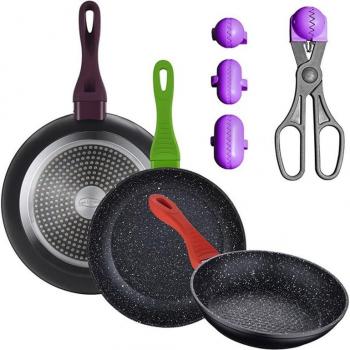 San Ignacio Juego de 3 Sartenes Aluminio Forjado 20/24/28cm + Utensilio Multiusos Croquetera - Antiadherente - Mangos Soft Touch