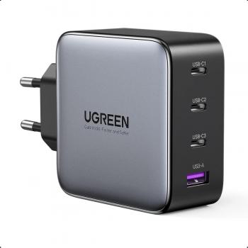 UGREEN USB-A+3xUSB-C 100W GaN Cargador de Pared con Cable USB C-C Negro