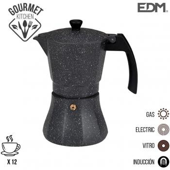 Cafetera Italiana EDM de Aluminio para Inducción, 12 Tazas, Color Negro