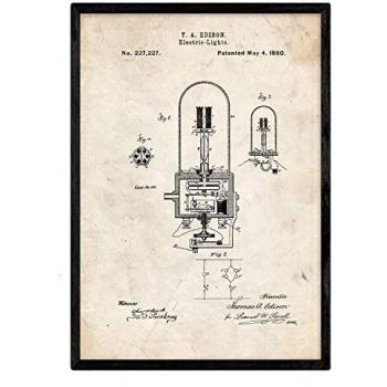 Póster A3 con Patente Antigua de Bombilla Eléctrica y Fondo Vintage