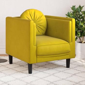 Sillón de terciopelo amarillo con almohada y cojín
