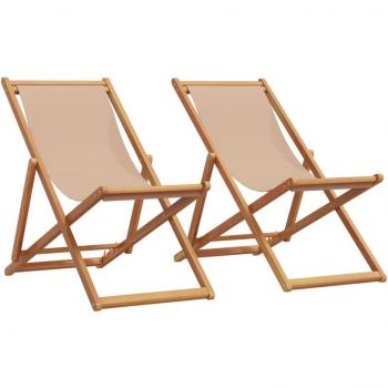 Sillas de playa plegables 2 unidades tela y madera maciza taupe Gris Topo