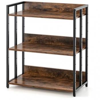 Rustic Brown 3-Tier Industrial Corner Bookshelf with Adjustable Shelves