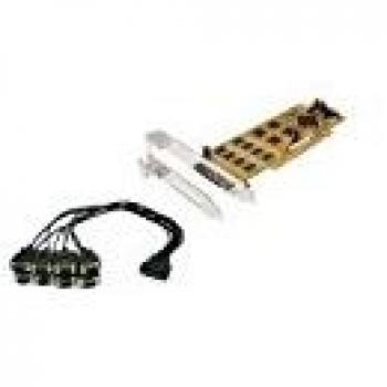 Tarjeta PCI EXSYS EX-42378 con 8 puertos serie RS-232/422/485, rango de temperatura -40 a 75 °C, humedad 5-95%, compatible con Windows