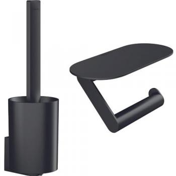 Escobillero y portarrollos de pared con estante negro mate HANSGROHE WallStories