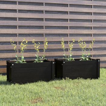 vidaXL Black Solid Pine Garden Planters 2 pcs 60x31x31 cm