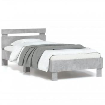 Estructura de cama con cabecero y luces LED gris hormigón 90x200 cm