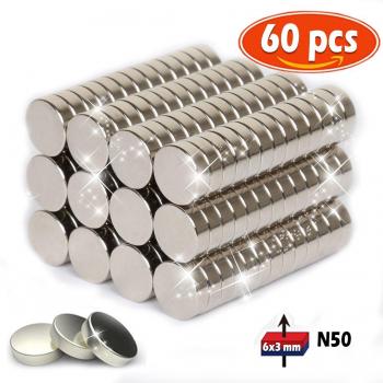 60 pieza Neodimio Imán,Mini Imanes Neodimio Raro Tierra 6 x 3 mm Modelos de artesanía DIY personalizado Multiuso para puerta de refrigerador Pizarra blanca Mapa magnético Pantalla magnética Tableros de anuncios Refrigeradores