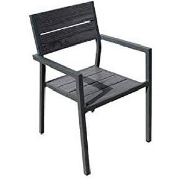 Sillón de Aluminio Dark con Apoyabrazos, Apilable y Lamas Efecto Madera en Gris Marrón