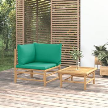 vidaXL 2-Piece Bamboo Garden Lounge Set with Green Cushions