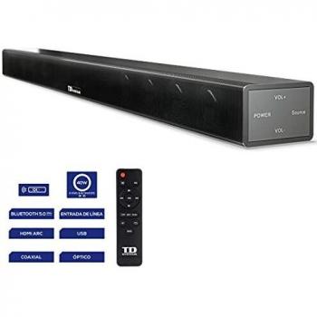 TD Systems SB40E11 - Barra de Sonido de 40W. Entrada Digital óptica, coaxial, HDMI, línea Jack 3.5, Bluetooth 5.0, y USB.