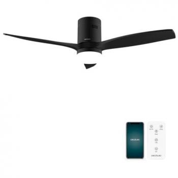 Cecotec Ventilador de Techo EnergySilence Aero 5600 Aqua Black&Black Connected con Luz, 40W, 52”, Wifi, Mando a Distancia, Protección IP44, 6 Velocidades,