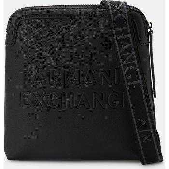 Bandolera de hombre en ecopiel negro con logo a tono en relieve - Armani Exchange