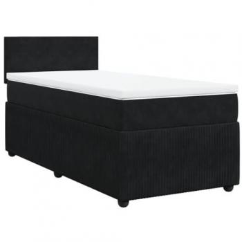 Cama box spring con colchón de muelles en terciopelo negro 90x200 cm
