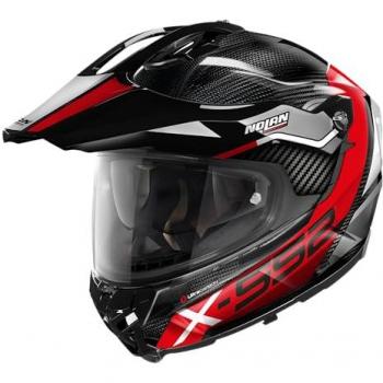 Nolan Casco Adventure X-552 Ultra Carbon Rojo con sistema de comunicación N-Com, diseño aerodinámico, material de carbono ultraligero, visor anti-rayaduras y sistema de ventilación optimizado