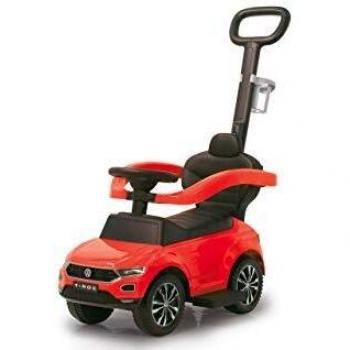 Jamara 460461-Correpasillo VW T-Roc 3en1 Antivuelco, Sonidos, Protección Lateral, Soporte con función de dirección, Portavasos, Apoyapiés Extensible, Color Rojo