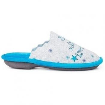 Zapatillas de casa para niños Pisamonas azul con suela antideslizante y zuecos de casa de fieltro con frases