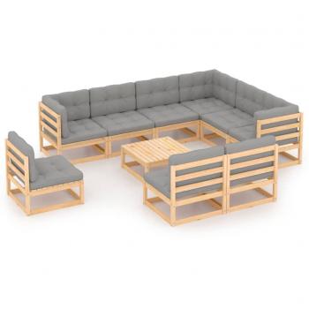 10-Piece Solid Pine Garden Lounge Set with Cushions
