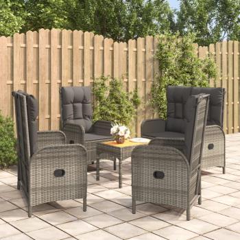 5 Piece Grey Poly Rattan Garden Dining Set with Cushions