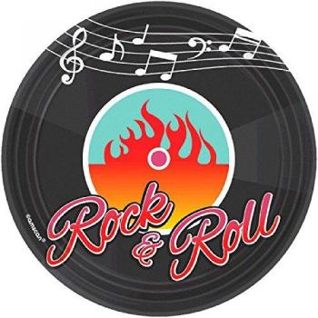 Nifty 50 de fiesta temáticaRock y Roll redondo platos de postre vajilla, papel, 7 , pack de 8
