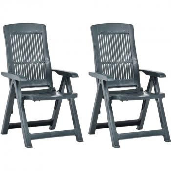 vidaXL Garden Reclining Chairs 2 pcs Plastic Green and White