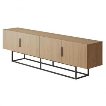 Mueble TV 4 puertas con patas de metal L200 cm - Titan - Madera clara