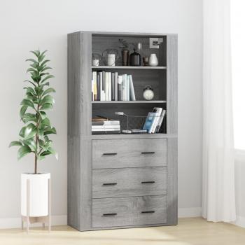 Aparador alto de madera contrachapada gris Sonoma, mueble de almacenaje para salón, buffet auxiliar y armario de almacenamiento